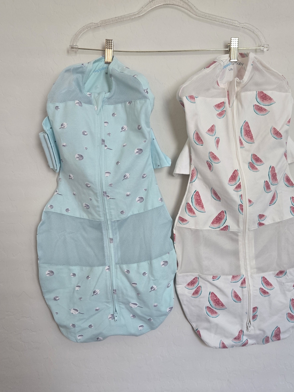 Happiest Baby SNOO Sack Swaddle Lot 2 Size Medium Large Watermelon Planet Mesh